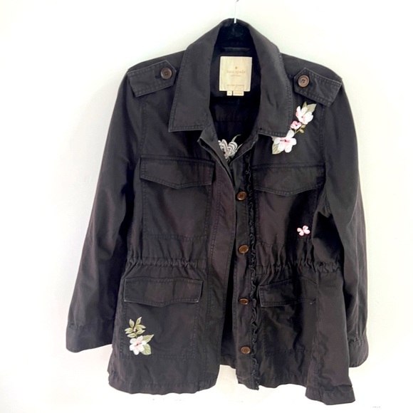 KATE SPADE EMBROIDERED FIELD/UTILITY JACKET XL 100% COTTON NWOT NVR WORN BLACK